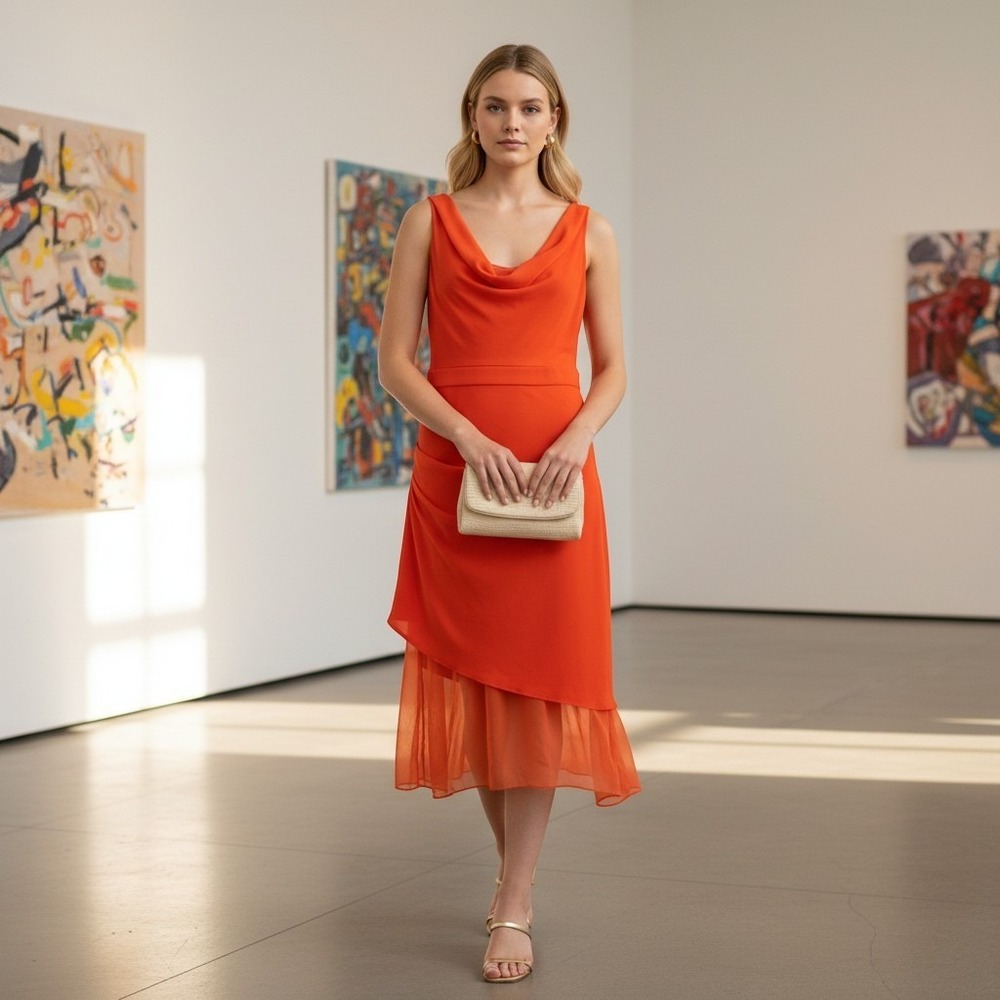 Cushnie Clementine Orange Silk Cowl Neck Sleeveless Pencil Dress NWT Size 0